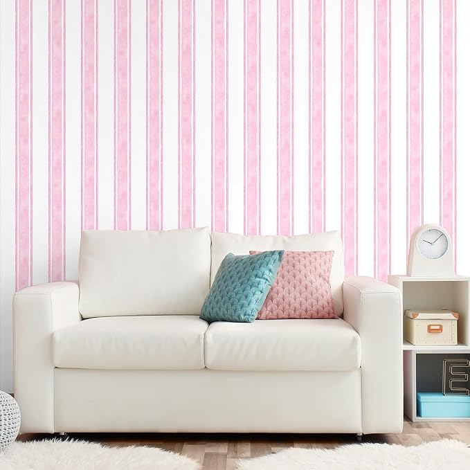 Affrolling Striped Peel and Stick Wallpaper 15.75"x118.11",Pink | Watercolor Self Adhesive Contact Paper, Removable for Bedroom Cabinet Furniture, Cute Decor for Nursery Craft Room DIY - Image 4