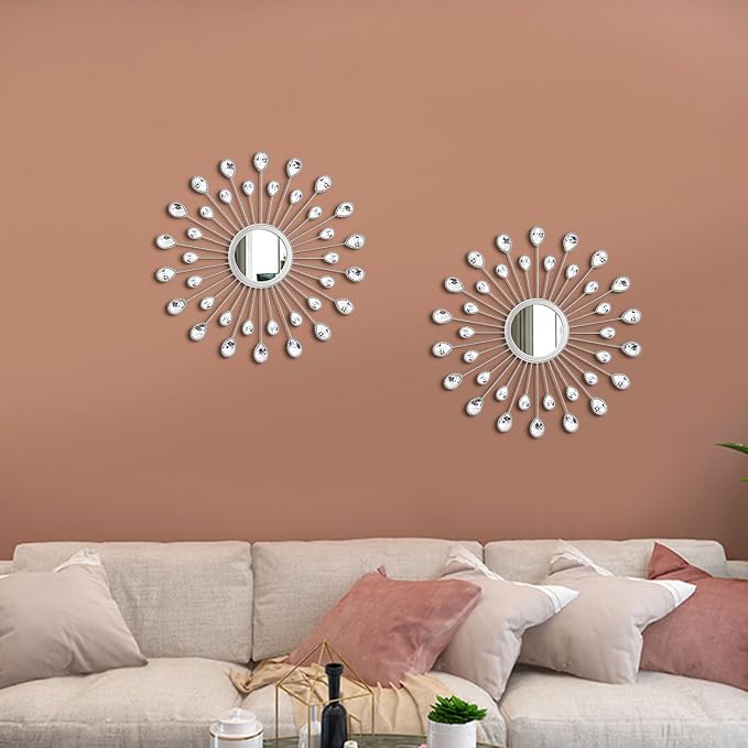 2 Pack Metal Mirrors for Wall Boho Sunburst Wall Mirror Home Decor Modern Decorative Wall Art for Bedroom Living Room Entryway - Image 4