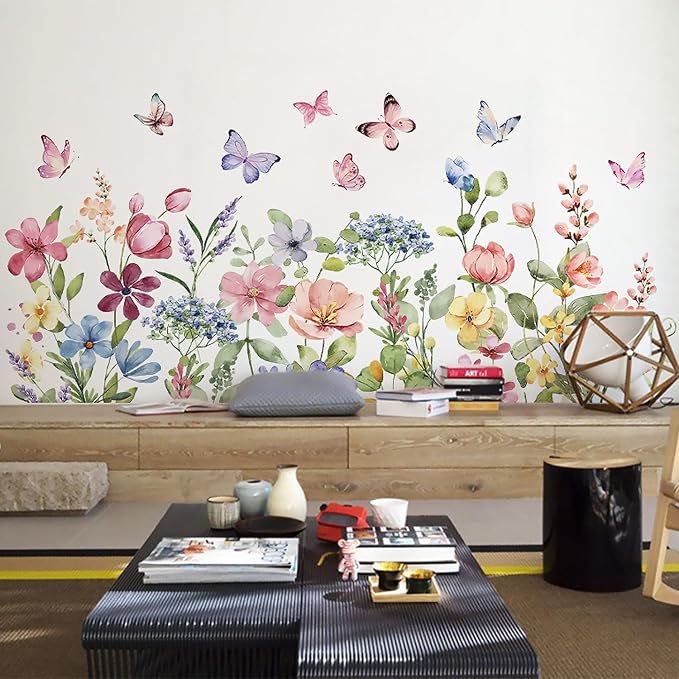 Arawat Flower Wall Murals Peel Plant Wall Stickers Room Wall Decals Decor for Bedroom Wall Stickers for Living Room Wall Decor Stickers & Murals 3D DIY Wall Art as Decorations A by ARAWAT