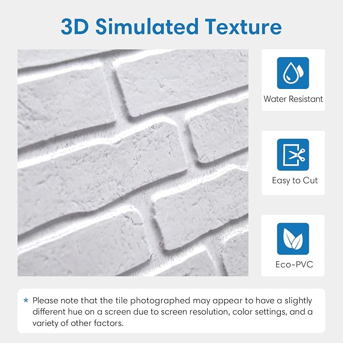 COMSTICKC 3D Peel and Stick Faux Brick Wall Panels for Quick DIY Wall Decor | White, 10 Pcs 15.7" x 11.8", Not Real Brick, Lightweight Thin PVC Decorative Wall Sticker for Wall Makeover,Cover 12.9 sq ft - Image 3