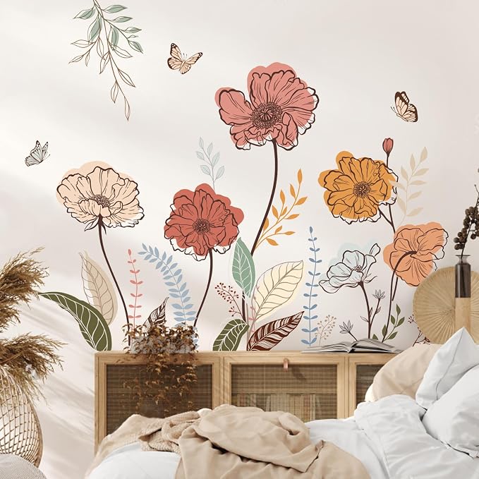 wondever Boho Flower Wall Decals Wildflower Floral Grass Wall Stickers | Peel and Stick, Removable, Wall Art Decals, Wall Decoration, Living Room Bedroom, Office Sofa TV Home Wall Decor - Image 4