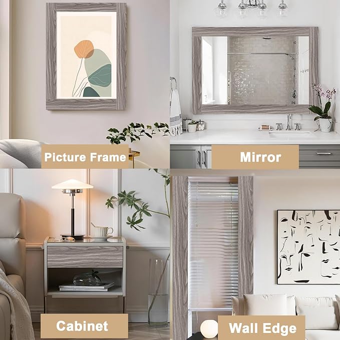 Alened 10M Grey Mirror Border Peel and Stick, Wood Grain Wallpaper Border - Image 5