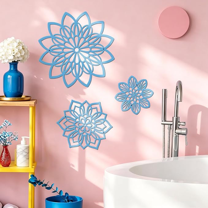 Zzbakress 3 Pcs Metal Flowers Wall Art Bathroom Wall Decor (Blue Elegant) | Farmhouse Flower Bathroom Decor Wall Decorations For Bathroom, Living Room, Office, Kitchen, Hallway And Outdoor - Image 6