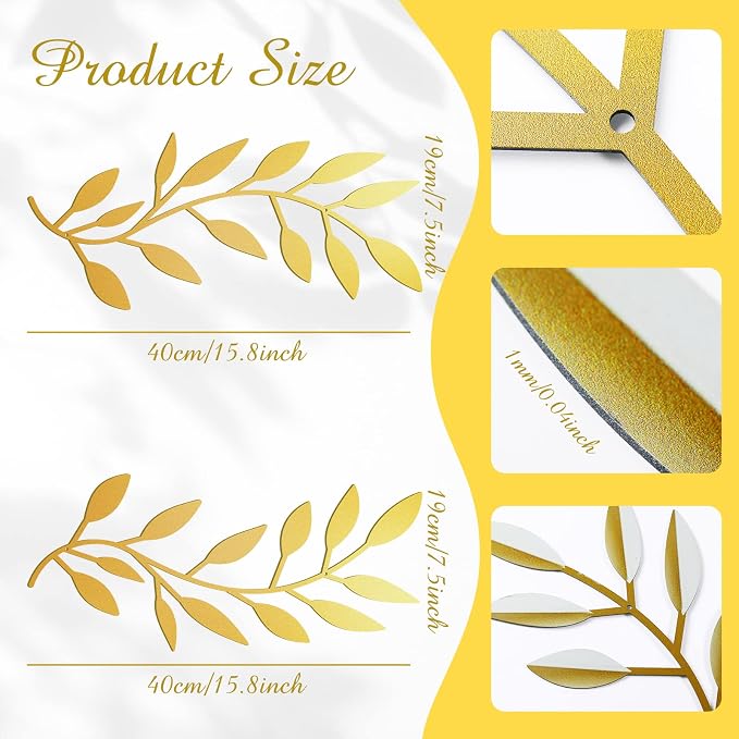Zhengmy 2 Pcs Metal Leaf Wall Art Vine Branch Decor,Gold | Olive Branch Metal Decor for Living Room Hallway, Symmetrical Leaf Pair for Doorway Entryway, Lightweight Hanging Art Design - Image 2
