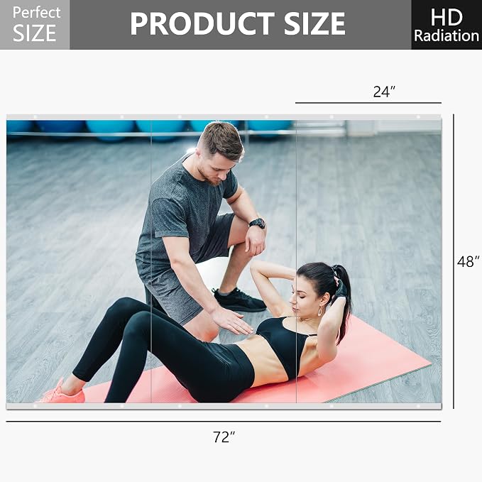Home Gym Mirror for Wall, 48x24x3PCS Frameless Full Length Mirror, Silver - Image 6
