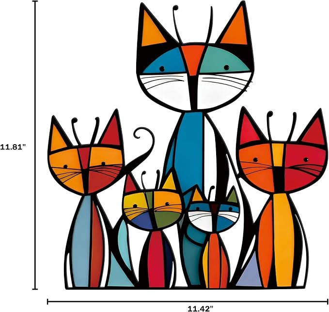 Wesiti Cat Wall Art Metal Sculpture Decor 10.2x11.8 Retro Mid Century | Colorful Geometric Feline Art, Metal Wall Hanging for Living Room Bedroom, Gift for Pet Lovers, Mid Century Modern - Image 9