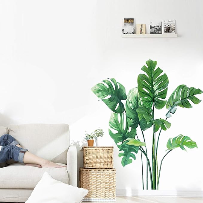 Leaf Wall Decals Monstera Tropical Plants Wall Stickers for Living Room, Palm Wall Posters Natural Green Plants Art Murals Vinyl Wallpaper for Bedroom Nursery Office - Image 3
