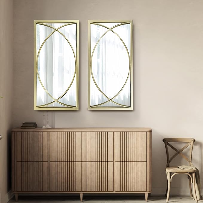 Gold Rectangle Wall Mirror with Metal Frame,Decorative Wall Mirror Set,Hanging Mirrors for Living Room Bedroom Bathroom Entryway,Pack of 2 16"X32" - Image 5