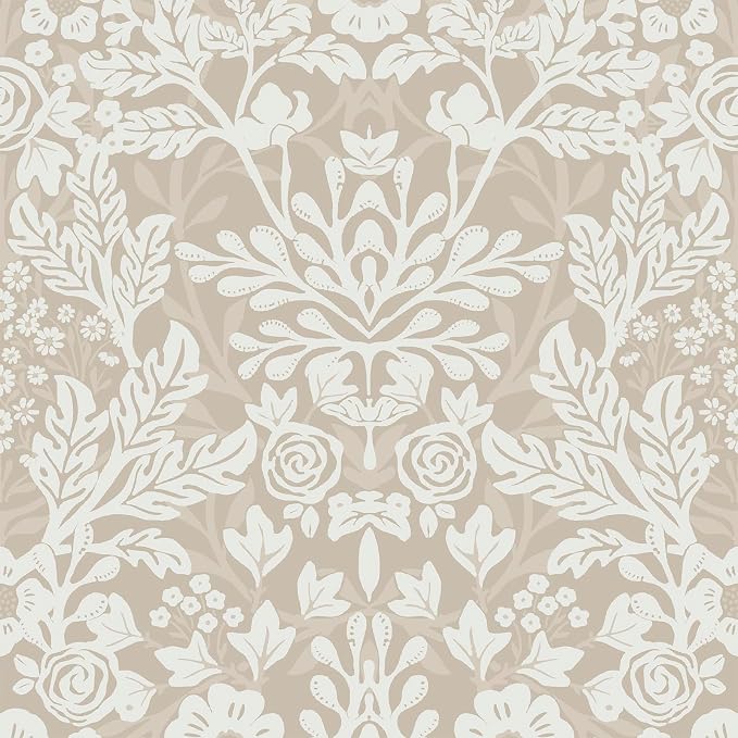 Toduso Peel and Stick Wallpaper Boho Beige Wallpaper Floral Contact Paper Removable Self Adhesive Waterproof Wall Paper for Bathroom Bedroom Living Room Thicken Vinyl Roll 17.3" x 393.7" by Toduso