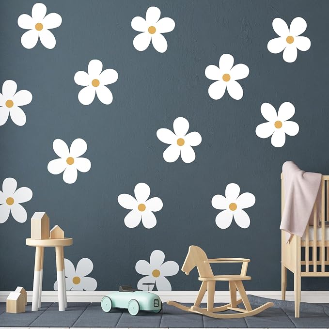 TaoBary 12 Sheet Daisy Wall Sticker Decal for Room Decor Flower Wall Decal | Big Flower Wall Sticker, Large Floral Decal, Daisy Bedroom Decor, White, Removable Peel and Stick, Nursery Home Wall Decor - Image 4