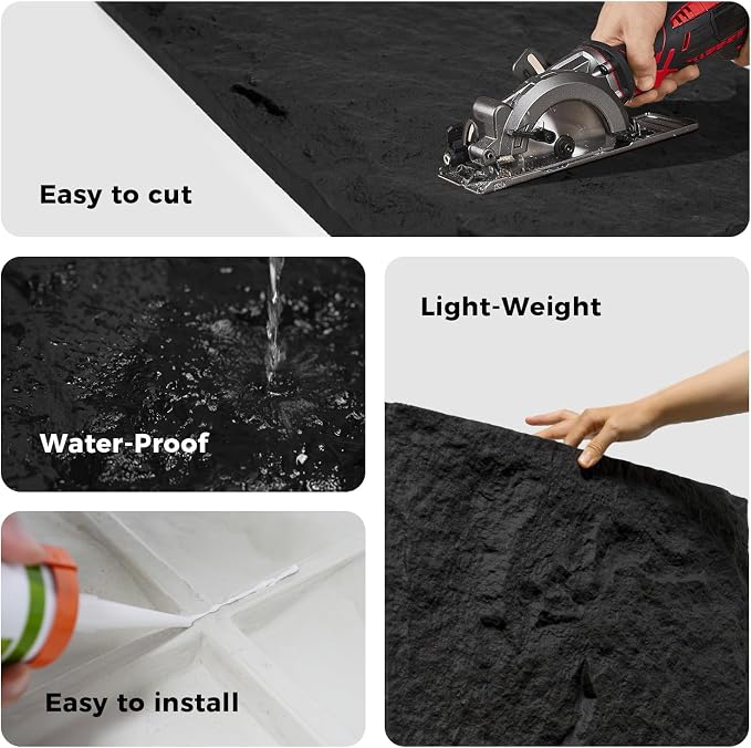 4Pcs Faux Stone Wall Panel 43.3''x23.6'',Lava Stone Design, Black | PU Stone Wall Panel for Interior Wall Decor, Bedroom, Living Room, Office - Image 4