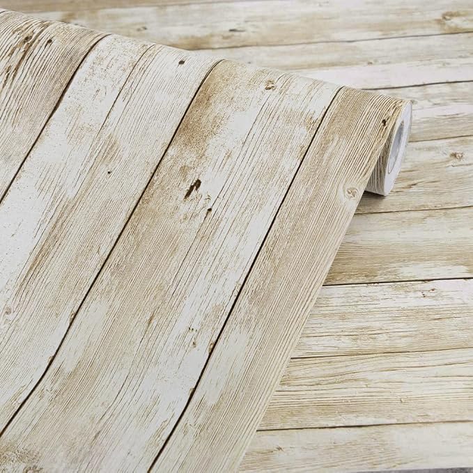 Shiplap Peel and Stick Wallpaper Contact Paper for Bulletin Board Classroom | 17.7"x 118" Washed Wood Panel Film Self-Adhesive Removable Farmhouse Decor for Cabinets Desk Classroom Bulletin Board Wall by Abyssaly