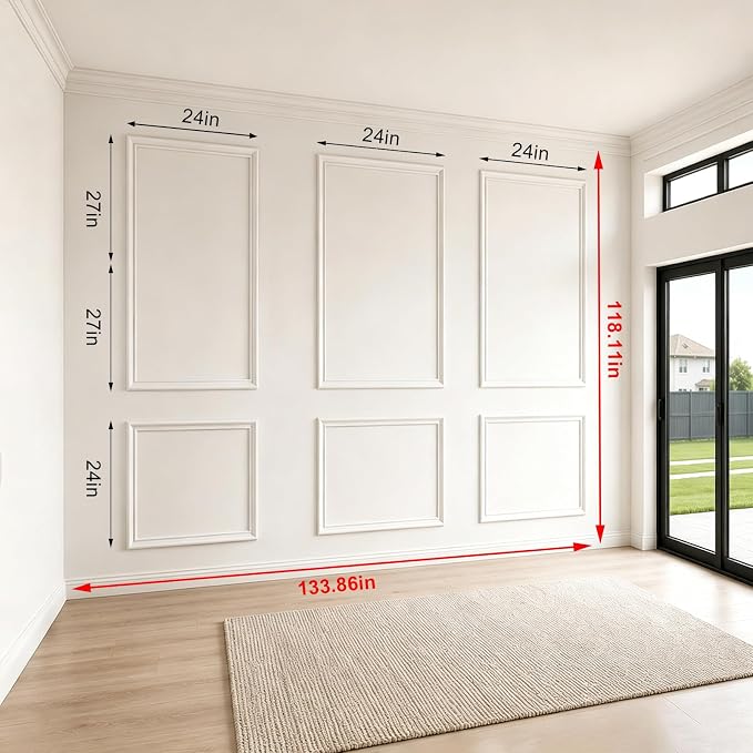 3 Sets Framed Premade Peel and Stick Wall Molding Kit – Pre-Cut Wainscoting Panels Set, Self-Adhesive Installation for Living Room, Bedroom Accent Wall Decor（54 * 24IN-24 * 24IN） - Image 7