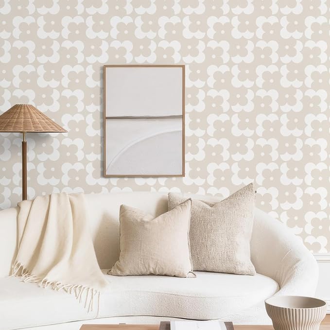 Ismoon Geometric Peel and Stick Wallpaper Boho Begie Contact Paper 17.3''x197'' Neutral Wallpaper Renter Friendly Removable Self-Adhesive Wall Paper for Bedroom Kitchen Wall Decor Vinyl - Image 4