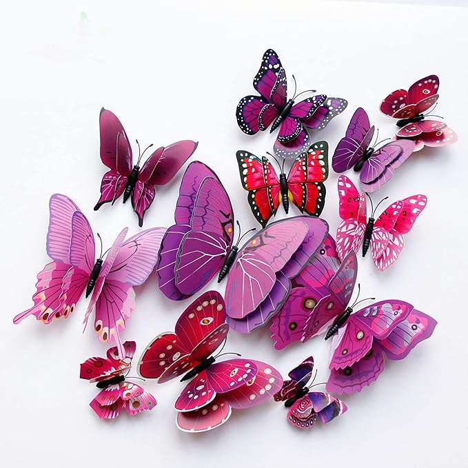OPSEAM 3D Butterfly Wall Decor Butterfly Decorations Stickers with Magnets | 48 PCS Purple,12 Styles Double Layer Butterfly for Classroom Decoration,Locker Refrigerator, Reusable,Waterproof by Opseam