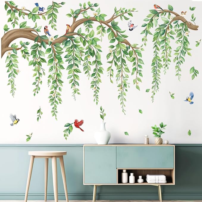 wondever Tree Branch Wall Decals Hanging Green Leaves Wall Stickers (XL) | Peel and Stick, Removable, Wall Art Decals, Wall Decoration, Living Room Bedroom, Office Sofa TV Home Wall Decor - Image 3