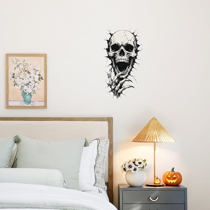 Skeleton Skull Wall Decals Peel and Stick Halloween Wall Stickers, Gothic Skull Removable Vinyl Wall Decor, Spooky Horror Wall Art for Bedroom Living Room Window Haunted House Party Decorations - Image 5