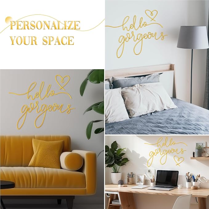 Hicarer Metal Hello Gorgeous Wall Art Minimalist Wall Decor,Gold,Classic | for Bedroom Bathroom Living Room Dressing Room Salon Vanity Office Home Decoration, Easy to Install - Image 3