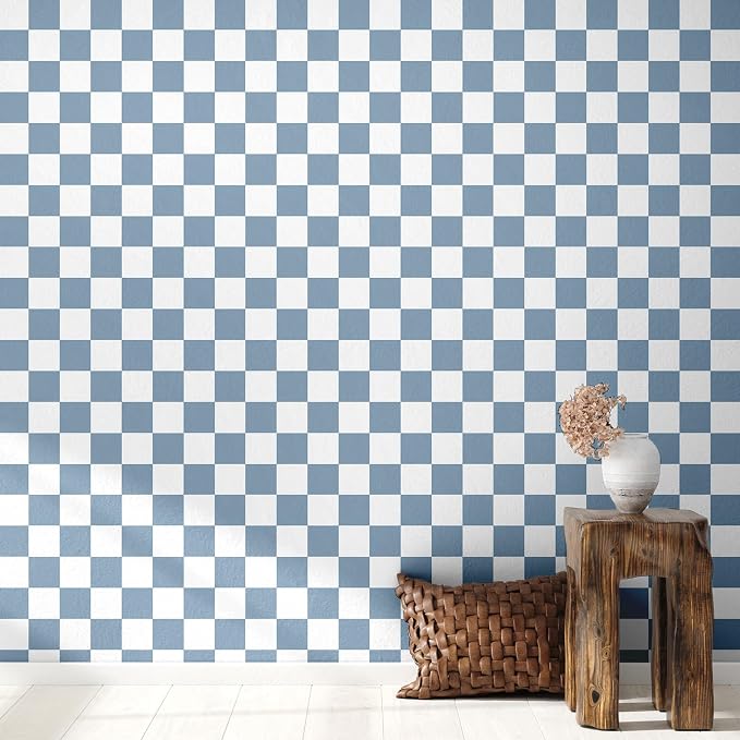 Drydiet Blue Checkered Peel and Stick Wallpaper 15.75'' X 118" | Plaid Funky Checkered Contact Paper, Waterproof Contact Wallpaper, Vintage Gingham Decor for Room Bathroom Cabinet, Trendy - Image 5