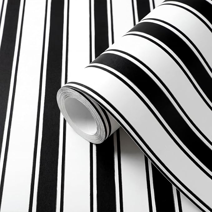 Affrolling Striped Peel and Stick Wallpaper 15.75"x118.11",Black | Watercolor Self Adhesive Contact Paper, Removable for Bedroom Cabinet Furniture, Cute Decor for Nursery Craft Room DIY - Image 2
