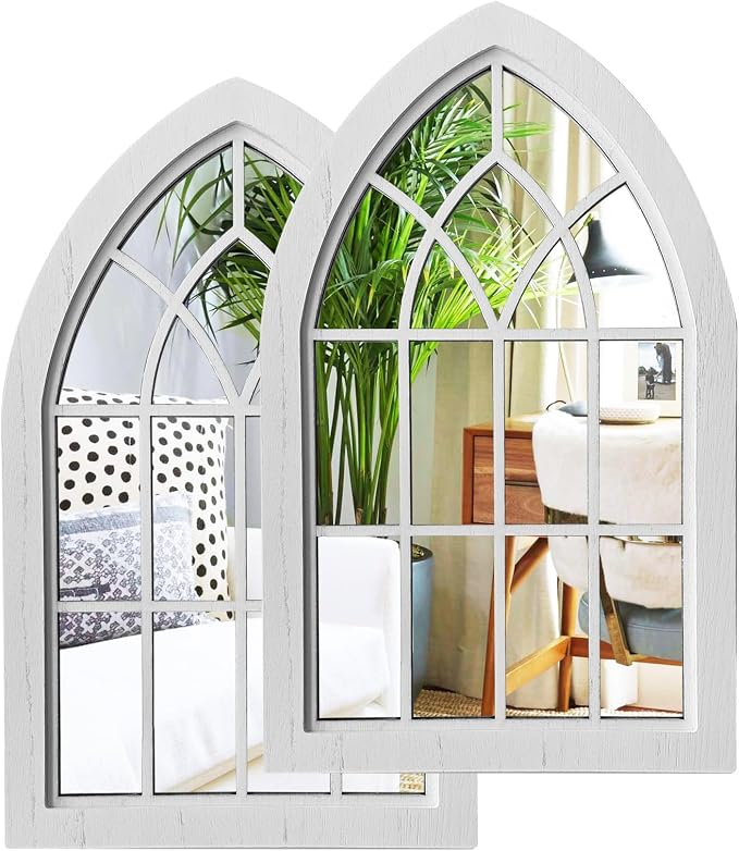 ZEXUIRU 2 Set Rustic Wall Mirrors for Bedroom Bathroom Living Room Entryway Wood Farmhouse Easy to Hang Framed Decorative Accent Hanging Wall-Mounted Mirror Set for Living Room - White by ZEXUIRU