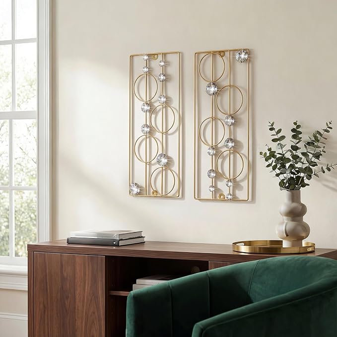 ZEXUIRU 2 Pcs Abstract Metal Art for Wall Decor Living Room Bedroom Bathroom Office Metal Bling Modern Geometric Hanging Vertical Small Iron Sculpture Plaque Pack -Gold 15.7in by ZEXUIRU