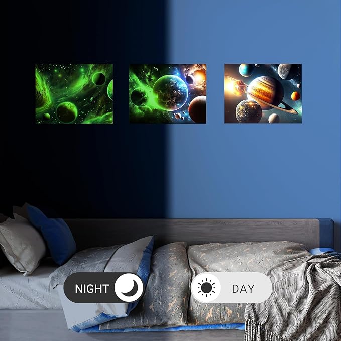 Quanhaigou Glow in The Dark 3D Space Wall Decals, Set of 3 Galaxy Window Stickers for Wall,Planet Themed Room Decor for Kids Boys (Galaxy Glow Green) - Image 2