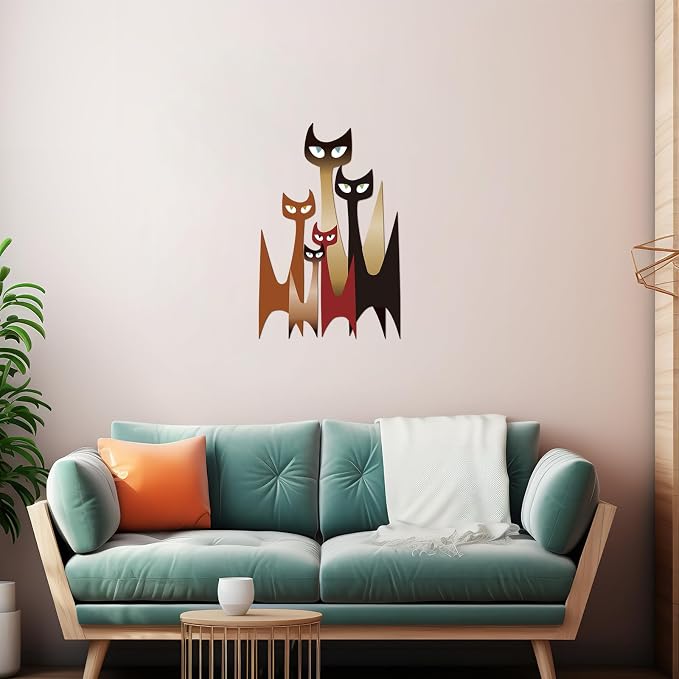 Wesiti Metal Cat Wall Art Decor Iron Sculpture Retro Mid Century | 5 Cat Silhouettes Design, Wall Decor for Cat Lovers Living Room Bedroom Office, 10.6 X 15.7 Inches Iron - Image 5