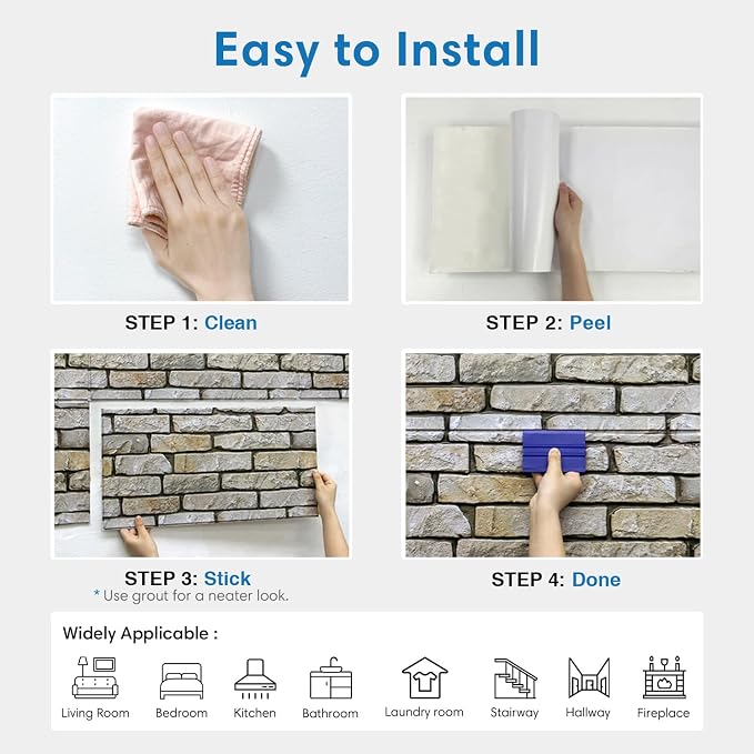 COMSTICKC 3D Faux Stone Wall Panels Peel and Stick, 12 Pcs 22.8" x 11.8" | Not Real Stone, Ultra-Light Thin PVC 3D Fake Rock Decorative Tiles Wall Sticker Covering for Interior Decor,Cover 22.48 sq ft - Image 8