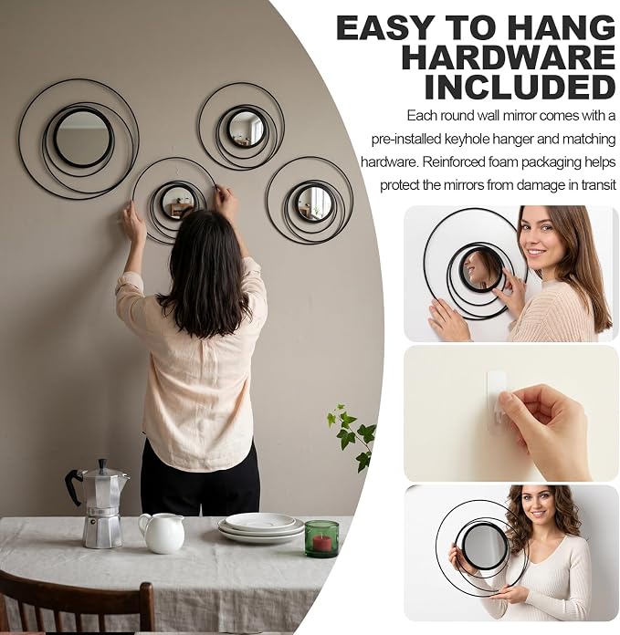 4 Piece Gold Round Wall Mirror Set Modern Metal Circles for Home Decor - Image 6