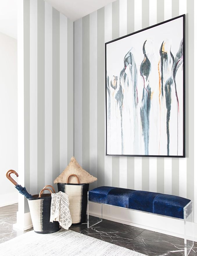 Guvana 17.7"×394" Grey and White Peel and Stick Wallpaper Striped Contact Paper Modern Self-Adhesive Wallpaper Gray Striped Removable Wall Paper for Bathroom Drawer Liner Decor - Image 4