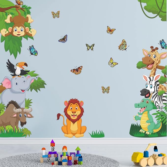Supzone Jungle Animals Wall Stickers Forest Animals Wall Decal Elephant Monkey Giraffe Lion Wall Decor DIY Vinyl Mural Art for Kids Baby Nursery Bedroom Living Room Playroom - Image 6