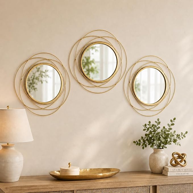 Gold Sunburst Mirror 12x12 Inch, Metal Sun Wall Decor, Small Round Decorative Wall Mirror for Living Room, Bedroom, Entryway, Bathroom by HMANGE
