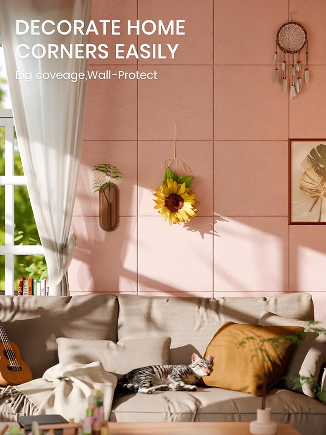 Bumusty 48"x 36" Large Felt Bulletin Board Tiles, Pink | 12-Pack Cork Board Alternative, Wall Decor, 30 Pushpins, 60 Adhesive Tabs, Vision Board, Office, Classroom, Home, Dorm - Image 4