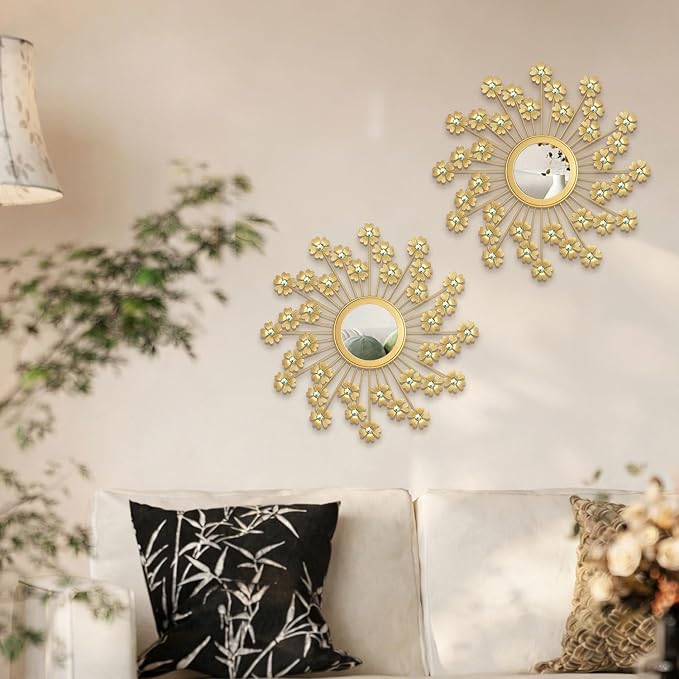 2 Pack Metal Mirrors for Wall Boho Sunburst Wall Mirror Home Decor Modern Decorative Wall Art for Bedroom Living Room Entryway - Image 6