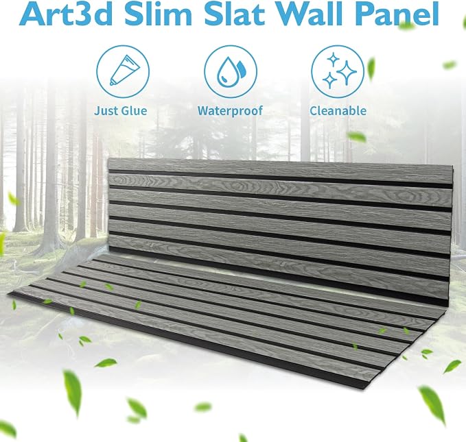 Art3d Six-Grid Design Slim Slat Wall Panel, 104 x 12 Inch, 4-Pack, Ash | Lightweight, Wainscoting, Waterproof, Easy to Clean, Sturdy, Glue on, Elegant Style, for Bedroom, Office, Home Improvement - Image 5