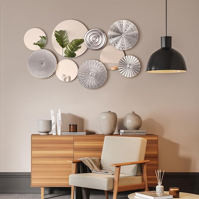 Blulu 9 Pcs Silver Mirror Wall Decor Metal Round Home Art Decor Decorative Modern Circle Mirror Wall Art Sculpture Hanging Decorations for Home Living Room Office - Image 6