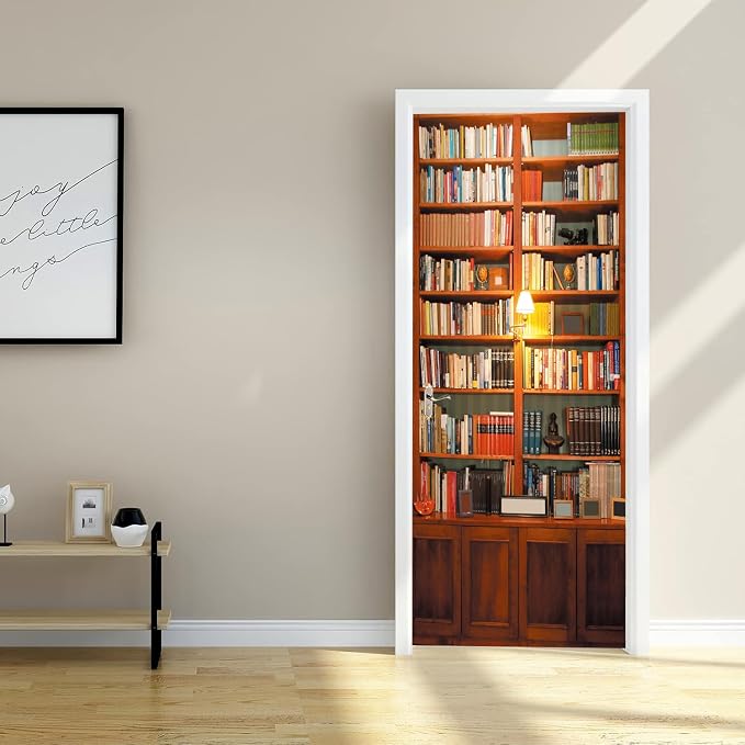 artfanke 3D Retro Bookcase Door Sticker Peel and Stick 30.3"x78.7"- Self-Adhesive Bookshelf Door Murals Wallpaper - PVC Wall Decal for Bedroom Decor(2 Sheets/Set) - Image 5