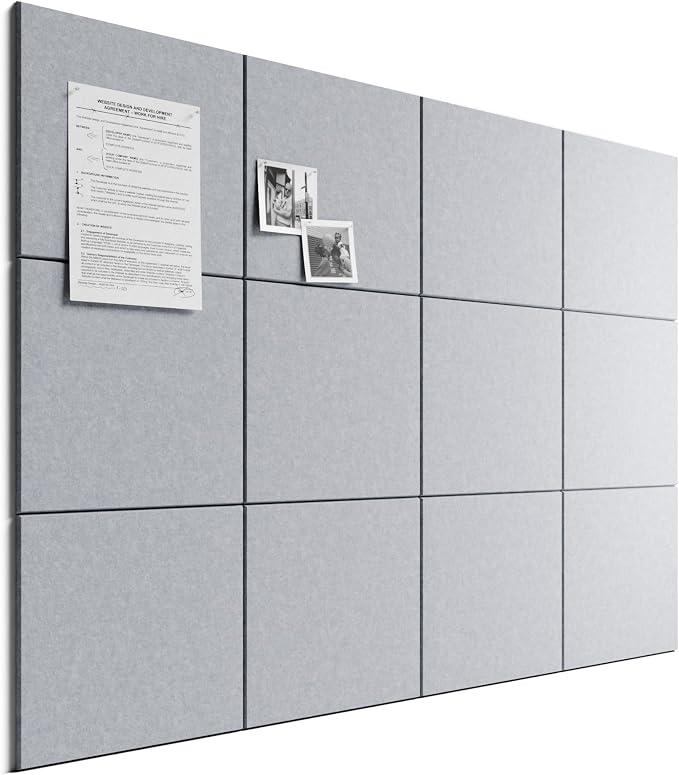 Bumusty 48"x 36" Large Felt Bulletin Board Tiles, Soft Gray | 12-Pack Cork Board Alternative, Wall Decor, 30 Pushpins, 60 Adhesive Tabs, Vision Board, Office, Classroom, Home, Dorm by BUMUSTY