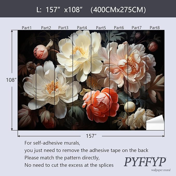PYFFYP-3D Floral Peel and Stick Wallpaper murals with Dark Peony - Image 5