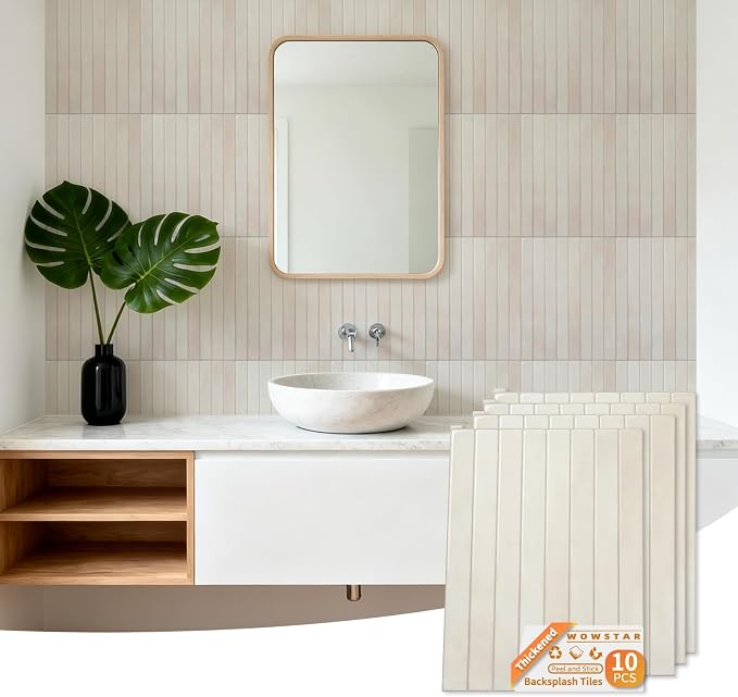 WOWSTAR 10-Sheet Thickened White Peel and Stick Backsplash for Kitchen, Back Splashes Stick on Tile, Waterproof Wall Tiles by WOWSTAR