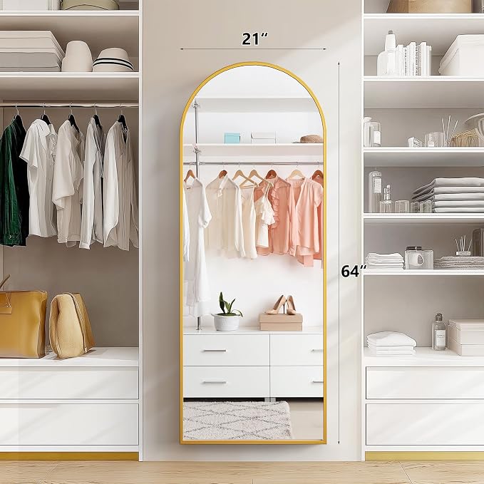 Alpen Gold Arched Full Length Mirror, X-Large 64x21 Floor Mirror with Stand - Image 3