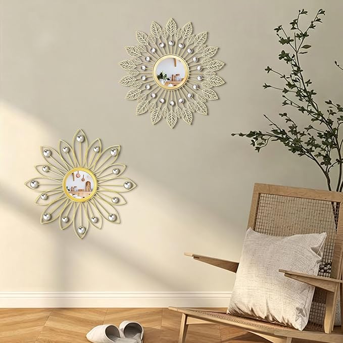 2 Pack Metal Mirrors for Wall Boho Sunburst Wall Mirror Home Decor Modern Decorative Wall Art for Bedroom Living Room Entryway - Image 4