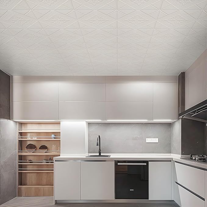Ceiling Tiles 13.8x13.8 inch, 16 Pcs Ceiling Tiles | Peel and Stick Covering 21 sq.ft Self-Adhesive Waterproof for Interior Wall Decor - Image 7