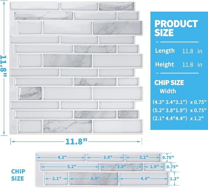Art3d Stone Peel and Stick Backsplash, 10-Sheet, 12" x 12", White Marble | Lightweight, Self Adhesive, Moisture Resistant, Easy to DIY, Modern Style, for Kitchen, Bedroom, Ideal for New Home Buyers - Image 6