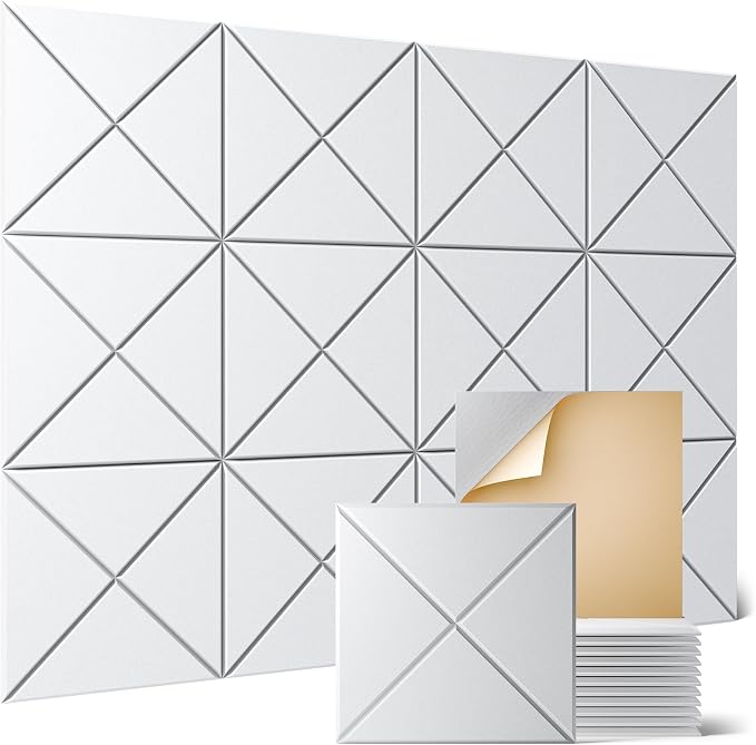 Sonicism 8 Pack X-Lined Acoustic Panels with Self-Adhesive, 12"X 12"X 0.4" Sound Proof Foam Panels, Decorative Soundproof Wall Panels, Sound Absorbing Tile for Home & Offices, White by Sonicism