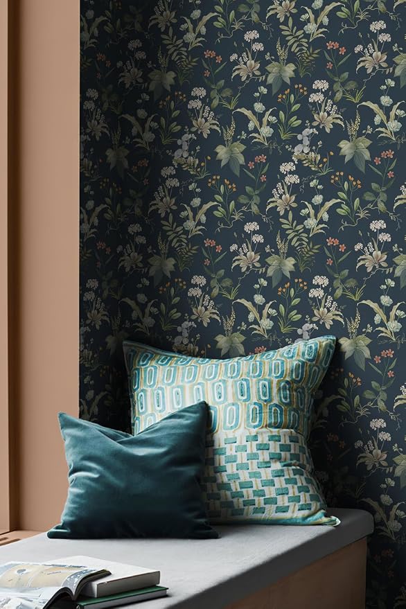 Simon&Siff Vintage Floral Peel and Stick Wallpaper 1200" x 17.3" | Blue Botanical Contact Paper, Self Adhesive Removable Waterproof Wall Paper, Renter Friendly, Bedroom Cabinets DIY Decor - Image 4