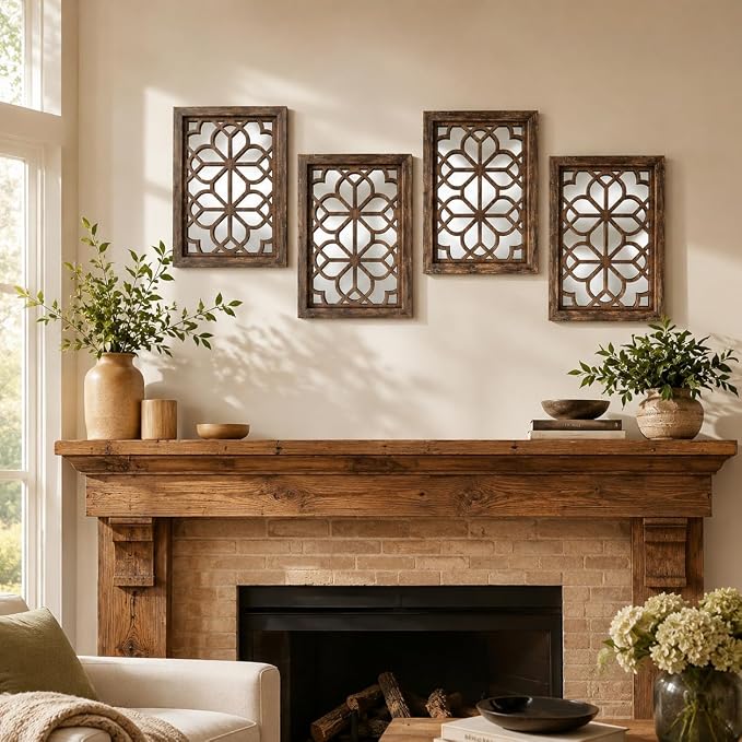 Set of 4 11x15 Inch Rectangular Shatterproof Maroon Decorative Wall Mirrors, Boho Farmhouse Rustic Vintage Accent Mirrors for Living Room Bedroom Entryway & Home Decor - Image 4