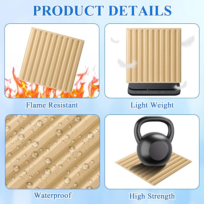 Nuanchu 60 Pcs 3D Wall Panels, 12"x12" PVC Fluted Tiles, Natural Oak | Waterproof Accent Panels, Paintable Wall Tiles, for TV Background, Bedroom, Bathroom, Gaming Room, Cuttable Home DIY Decor - Image 3