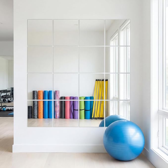 DUMOS 4 Pack Wall Mirror Tiles, Hallway Wall Mounted Mirror 16"x12" HD Glass Sheets, Square Mirrors for Walls, Full Length Mirrors Tiles for Home Gym, Bedroom, Door - Image 2